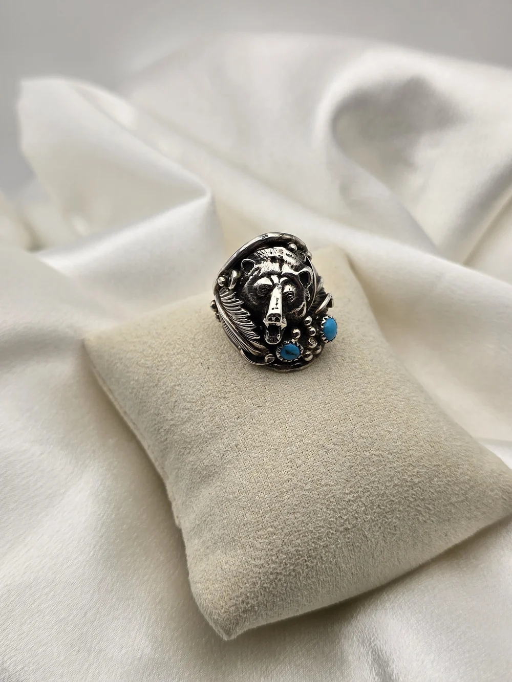 Native American Sterling Silver 925 Bear Head Ring